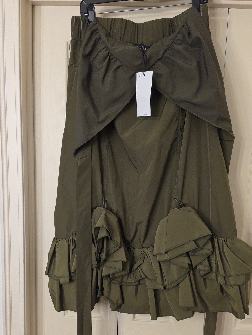 AKIRA Olive Green Asymmetrical Ruffle Skirt